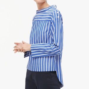 J. Crew Blue & White Striped Funnelneck Top